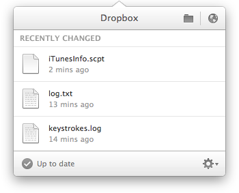 Dropbox menu bar popover