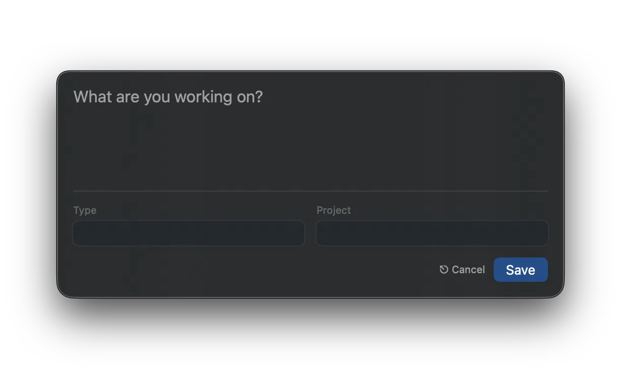 The Logger TXT capture window, a floating panel with a message field, type and project fields, and save and cancel buttons