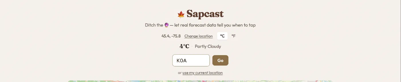 Change location panel with a postal code entered