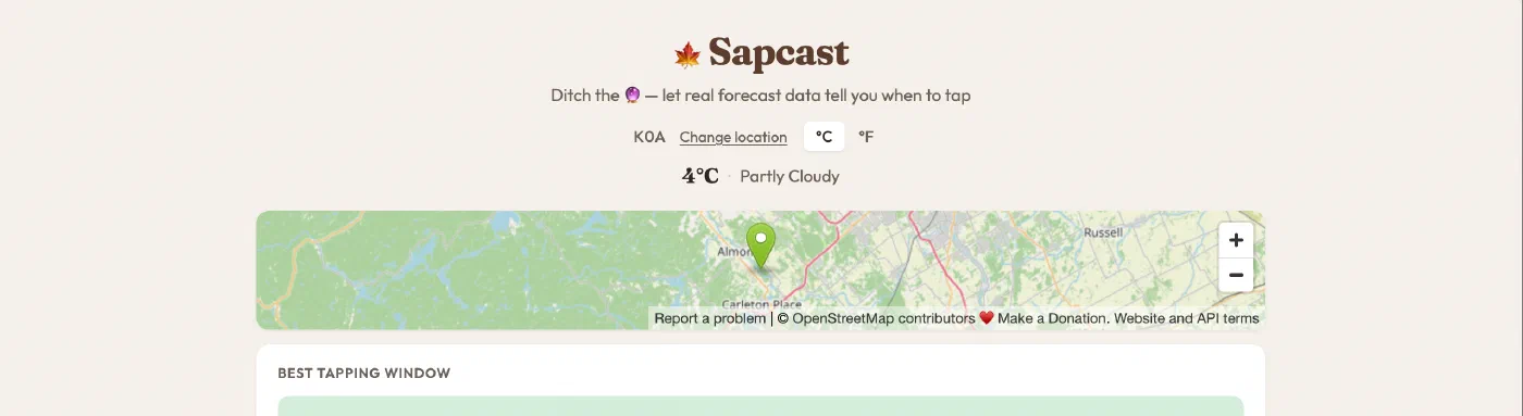 Forecast re-centred on postal code K0A, west of Ottawa